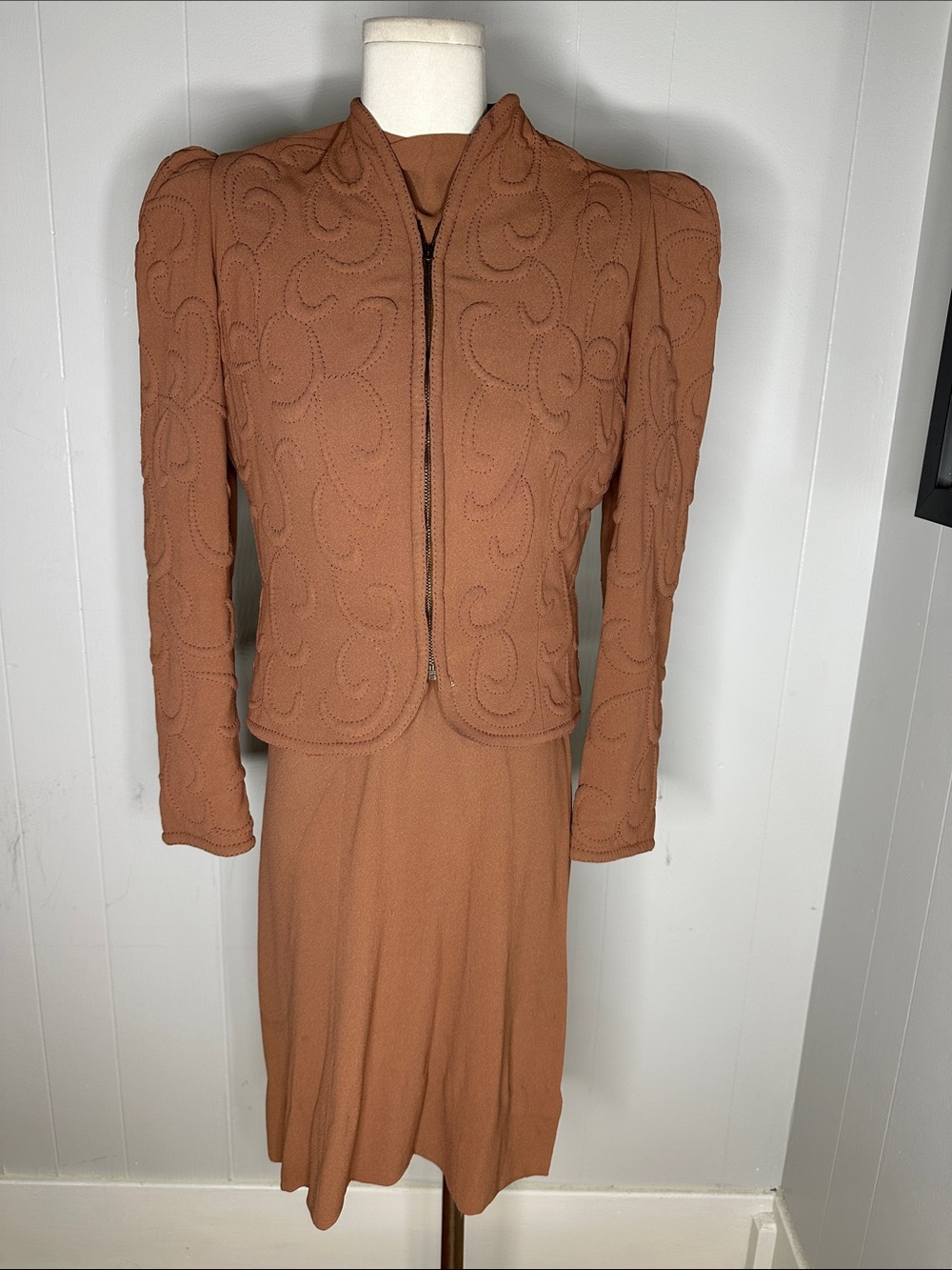 Vintage 1930s Dress And Trapunto Quilted Jacket Set